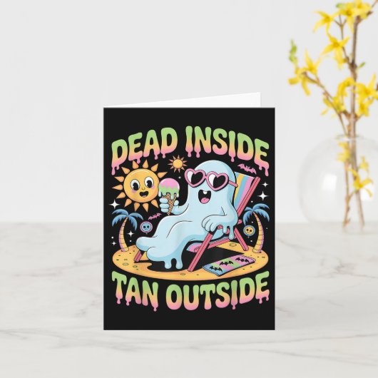 Dead Inside Tan Outside Funny Ghost Summerween _1  カード (黄色い花)