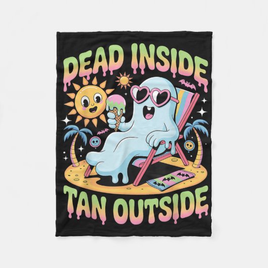 Dead Inside Tan Outside Funny Ghost Summerween _1  フリースブランケット (正面)
