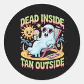 Dead Inside Tan Outside Funny Ghost Summerween _1  ラウンドシール (正面)
