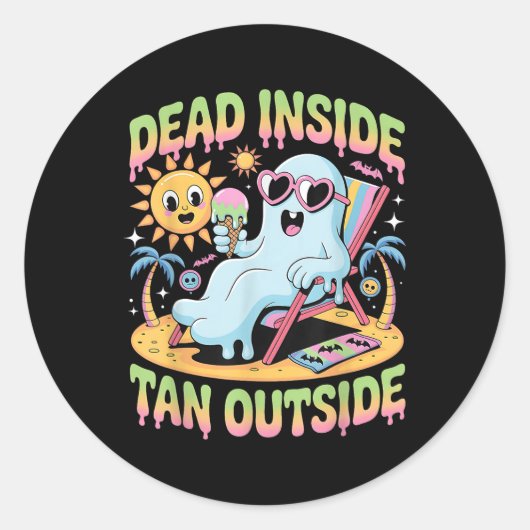Dead Inside Tan Outside Funny Ghost Summerween _1  ラウンドシール (正面)