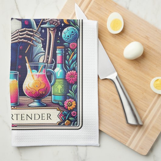 Dead Serious Cocktails Tarot Bartender Skeleton キッチンタオル (四つ折り)