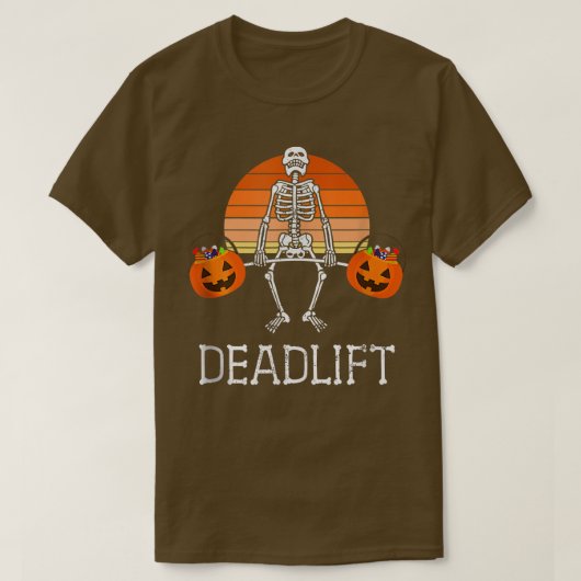 DEADLIFT面白いハロウィーンスケルトンキャンディバケットギー Tシャツ (デザイン正面)