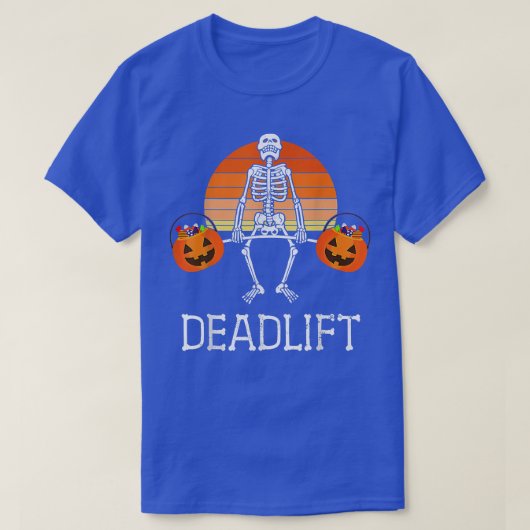 DEADLIFT面白いハロウィーンスケルトンキャンディバケットギー Tシャツ (デザイン正面)