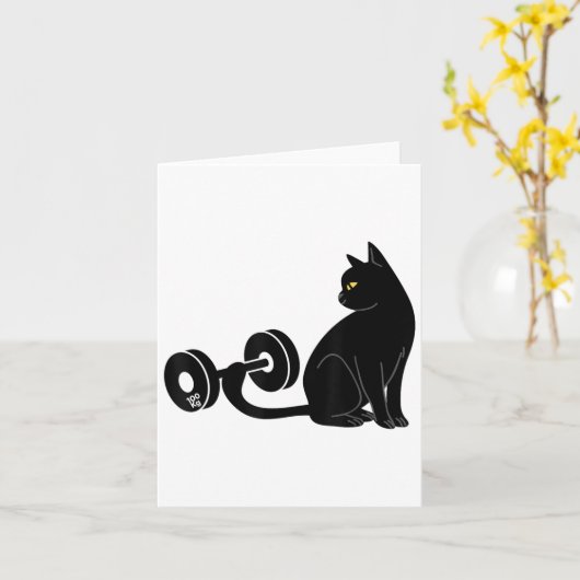 Deadlifting Cat Workout Gym Fitness Exercise Weigh カード (黄色い花)