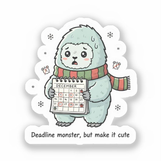 Deadline Monster Cute Sticker – Funny Productivity シール (正面)