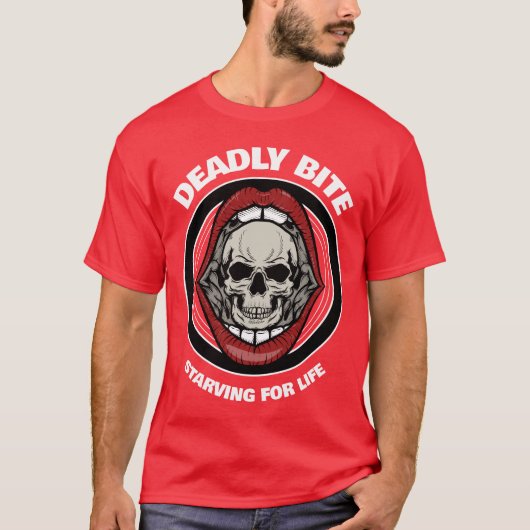 DEADLY BITE Skull in Red Lips |  Tシャツ (正面)