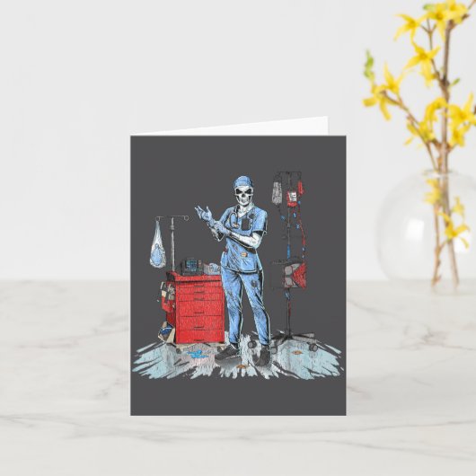 Deadside Nurse Blue Scrubs Funny Skeleton Doctor M カード (黄色い花)