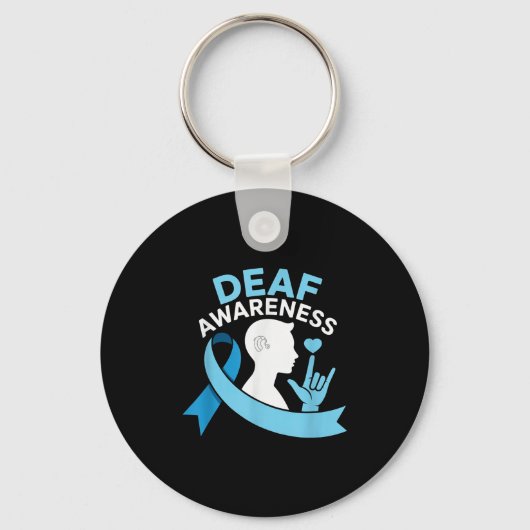 Deaf Awareness Month Blue Ribbon Asl Cochlear Impl キーホルダー (正面)