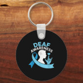 Deaf Awareness Month Blue Ribbon Asl Cochlear Impl キーホルダー (正面)