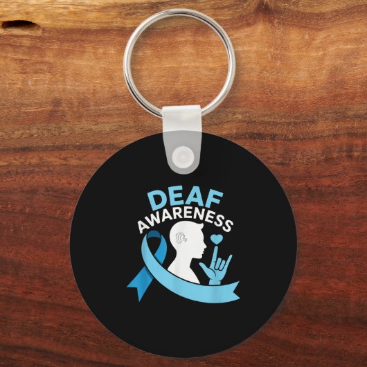 Deaf Awareness Month Blue Ribbon Asl Cochlear Impl キーホルダー (正面)
