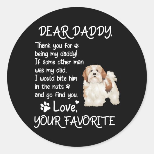 Dear Daddy Lhasa Apso Dog Dad Father's Day  ラウンドシール (正面)