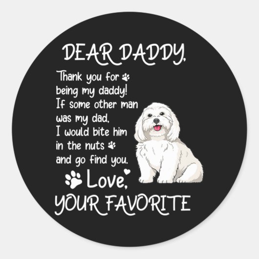 Dear Daddy Maltese Dog Dad Father's Day  ラウンドシール (正面)