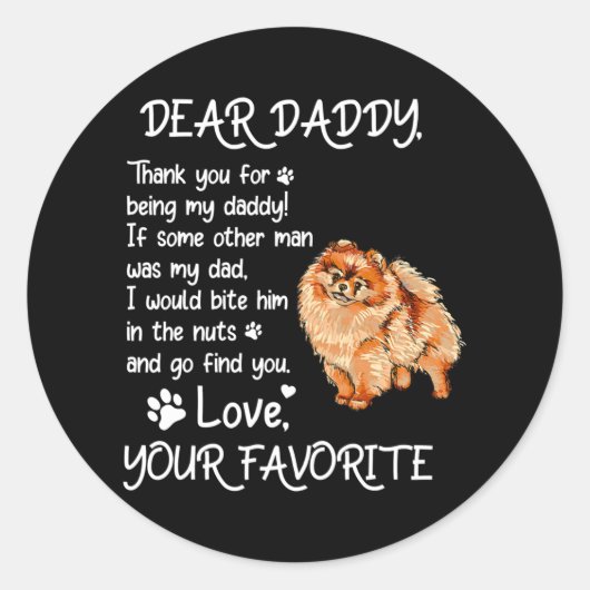 Dear Daddy Pomeranian Dog Dad Father's Day  ラウンドシール (正面)