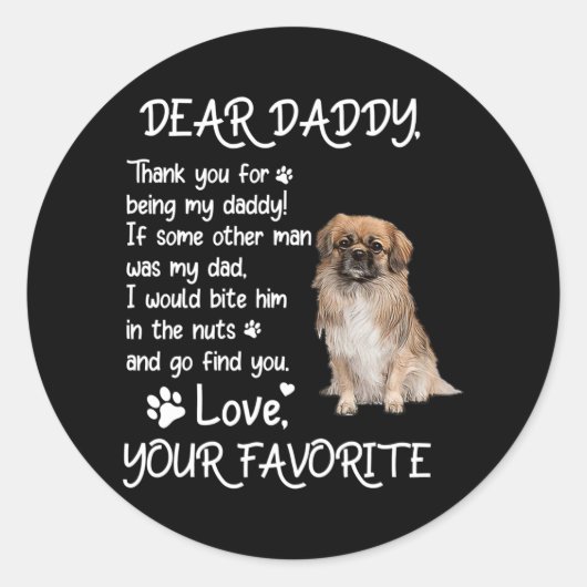 Dear Daddy Tibetan Spaniel Dog Dad Father's Day  ラウンドシール (正面)