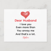 Dear Husband personalized love message valentines シーズンポストカード (正面)