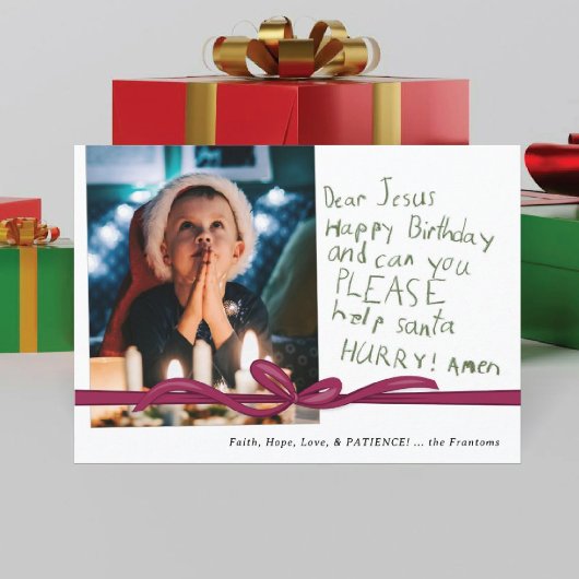 Dear Jesus オリーブクレヨンメモ付きクリスマスフォトカード
