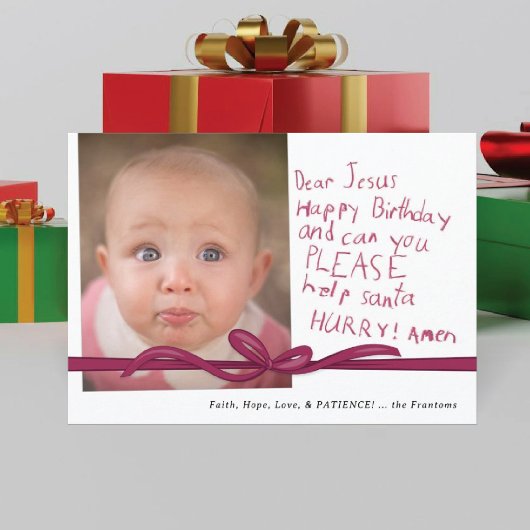 "Dear Jesus" クレヨンメモ付きクリスマスカード 写真入り