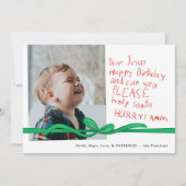 "Dear Jesus" 赤いクレヨンのメモの写真 クリスマスカード (正面)