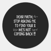 Dear Math Funny Math Quote  ラウンドシール (正面)