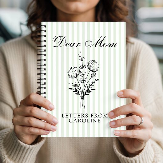 Dear Mom | Green Stripe Mom Gratitude Diary Custom ノートブック