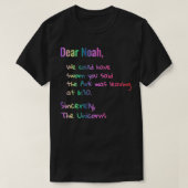 Dear Noah Ark leaving Unicorns Tee Funny Christian Tシャツ (デザイン正面)