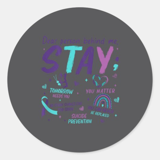 Dear Person Behind Me You Suicide Awareness ラウンドシール (正面)