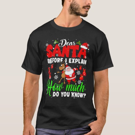 Dear Santa Before I Explain How Much You Know Xmas Tシャツ (正面)