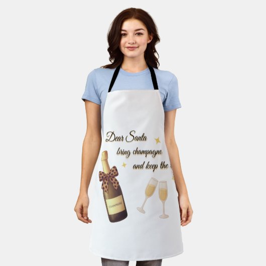 Dear Santa Champagne Design エプロン (着用した状態)