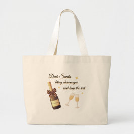 Dear Santa Champagne Design ラージトートバッグ