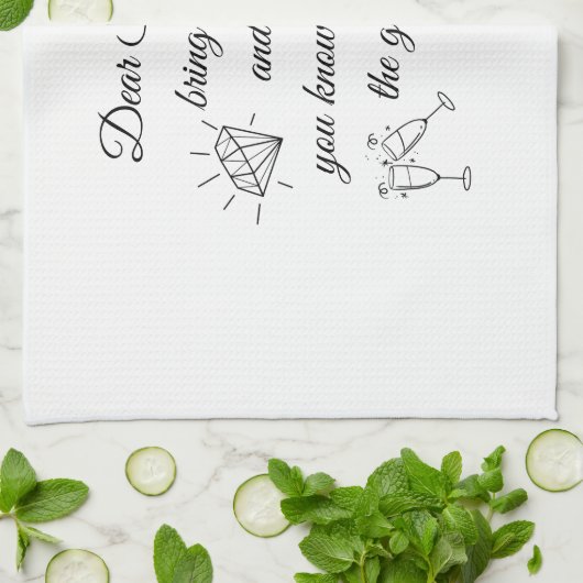 Dear Santa Champagne & Diamonds Line Art Design キッチンタオル (折り畳み)