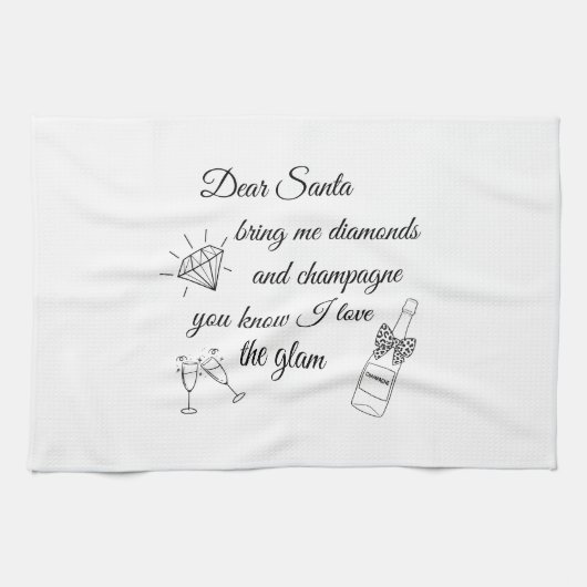 Dear Santa Champagne & Diamonds Line Art Design キッチンタオル (横)