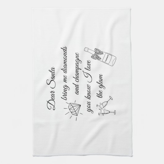 Dear Santa Champagne & Diamonds Line Art Design キッチンタオル (縦)