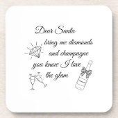 Dear Santa Champagne & Diamonds Line Art Design コースター (正面)