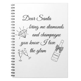 Dear Santa Champagne & Diamonds Line Art Design ノートブック