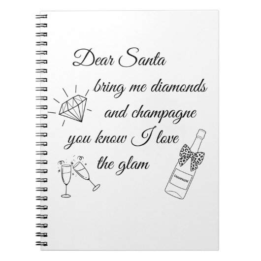Dear Santa Champagne & Diamonds Line Art Design ノートブック (正面)