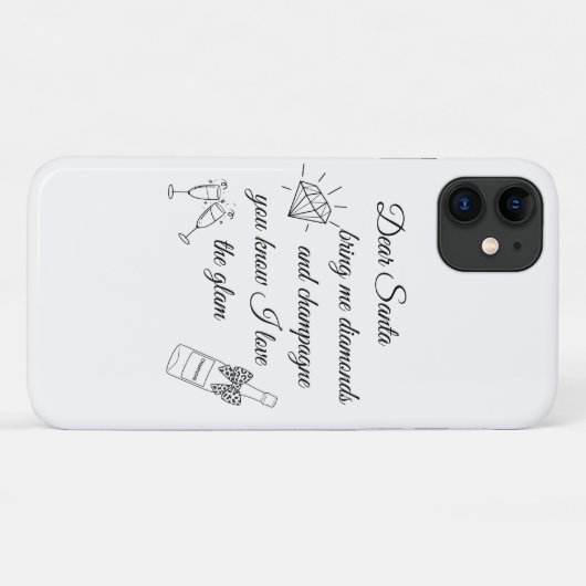 Dear Santa Champagne & Diamonds Line Art Design Case-Mate iPhoneケース (裏面(横))
