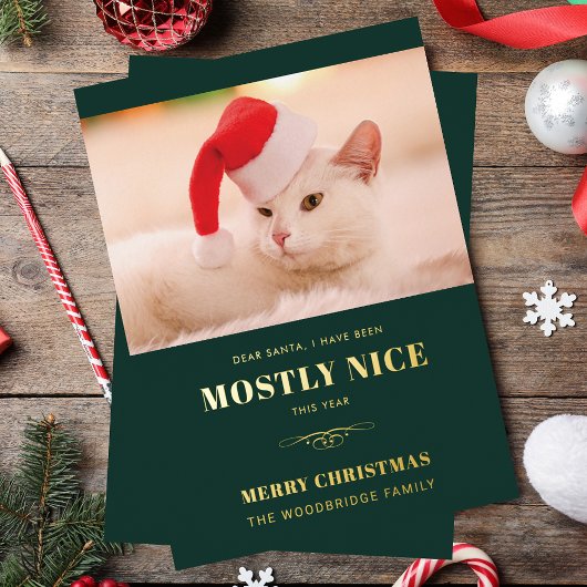 Dear Santa Funny Cat Photo Christmas 箔シーズンカード