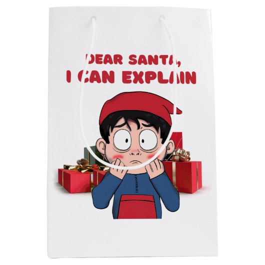Dear Santa, I Can Explain Guilty Christmas Design ミディアムペーパーバッグ (正面)
