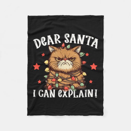 Dear Santa I Can Explain The Cat Did It Funny Chri フリースブランケット (正面)