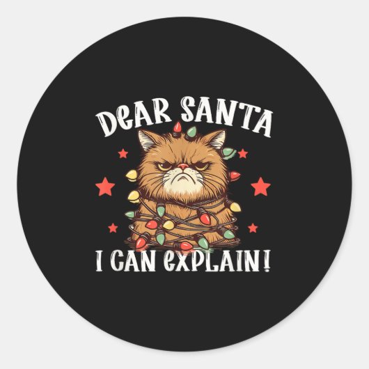 Dear Santa I Can Explain The Cat Did It Funny Chri ラウンドシール (正面)