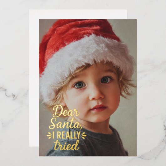 Dear Santa I Really Tried クリスマス 箔シーズンカード (正面/裏面)