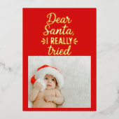 Dear Santa I Really Tried クリスマス 箔シーズンカード (正面)