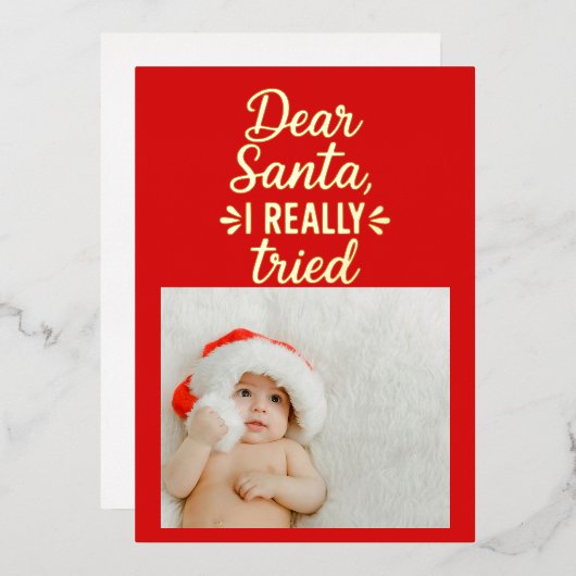 Dear Santa I Really Tried クリスマス 箔シーズンカード (正面/裏面)