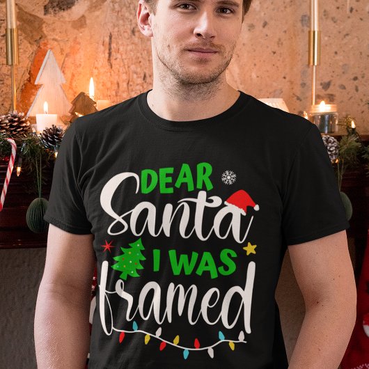 Dear Santa I Was Framed 楽しいクリスマス Tシャツ