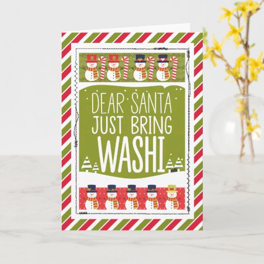Dear Santa Just Bring Washi Snowman カード (黄色い花)