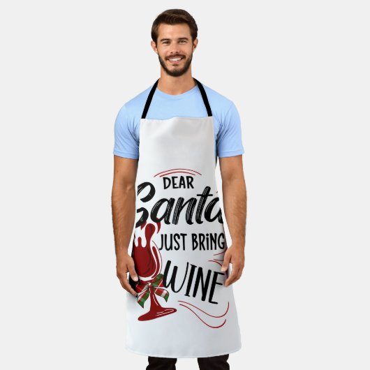 Dear Santa Just Bring Wine  エプロン (着用した状態)