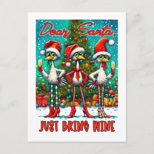 Dear Santa Just Bring Wine  ポストカード (正面)