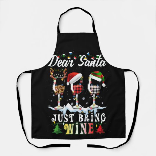 Dear Santa Just Bring Wine Christmas Pajama Costum エプロン (正面)