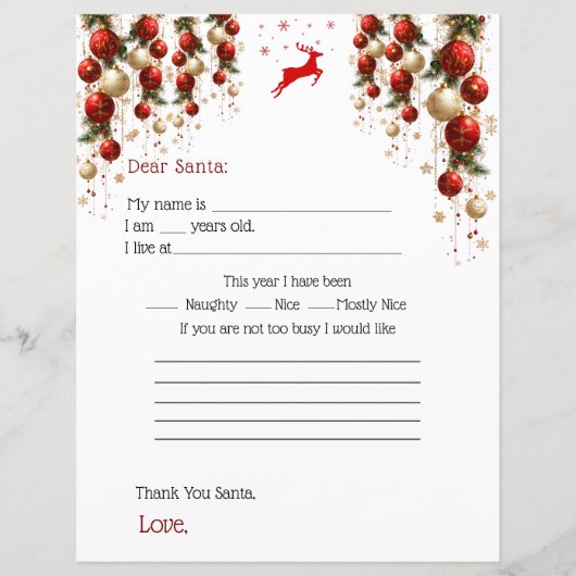 Dear Santa Letter Red GoldOrnaments Christmas Tree (正面)