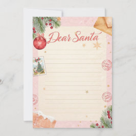  Dear Santa Letter Template | Pastel Pink & Gold 招待状